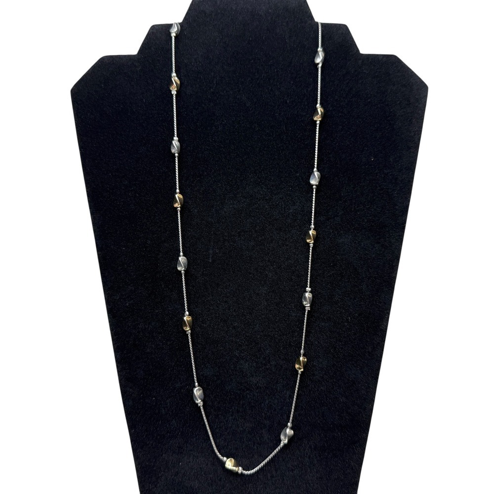 VTG Napier Silver Gold Bead Station Necklace and Bracelet Set Elegant Jewelry